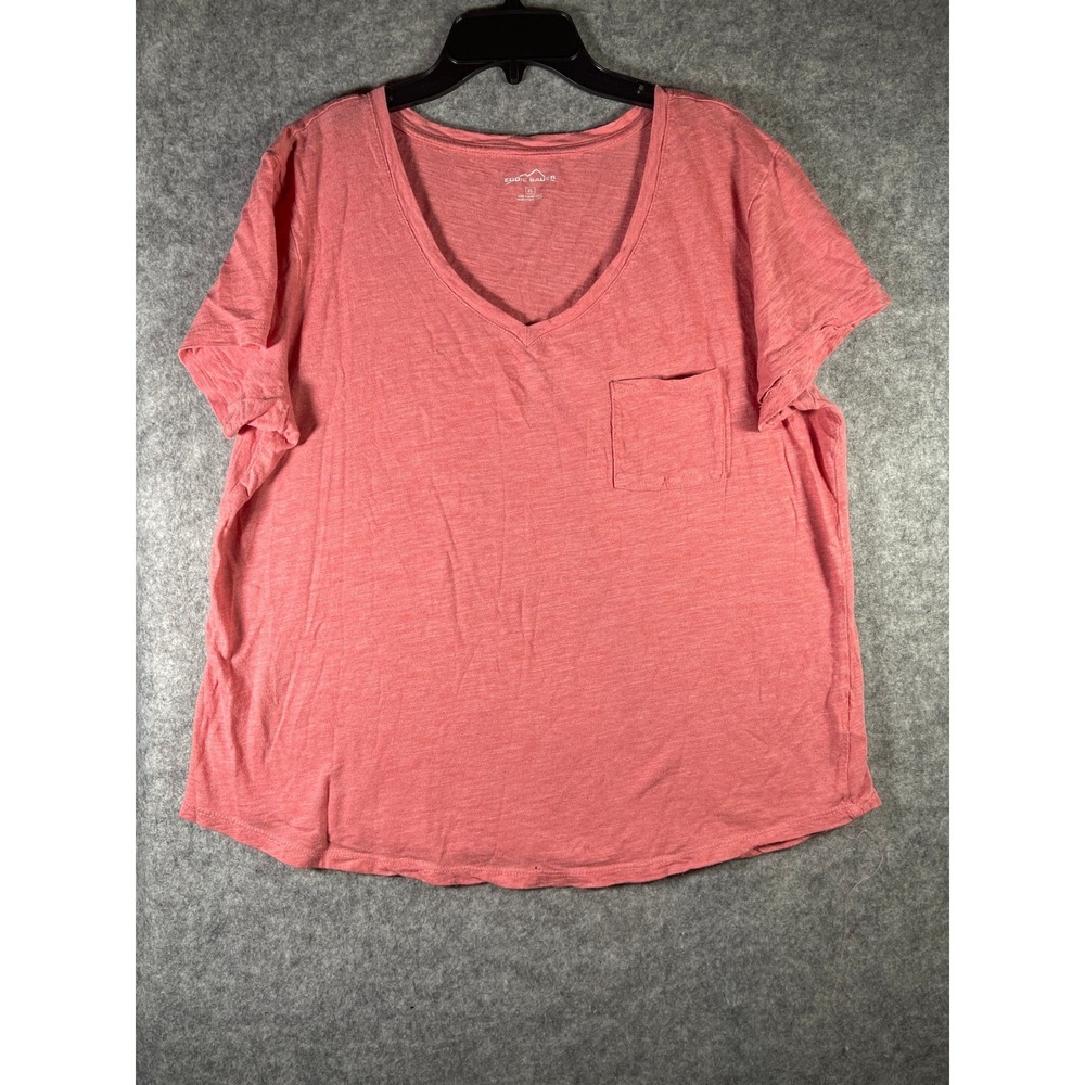 Eddie Bauer Womens XL Pink Slub Knit V-Neck Pocket T-Shirt Short Sleeve Casual